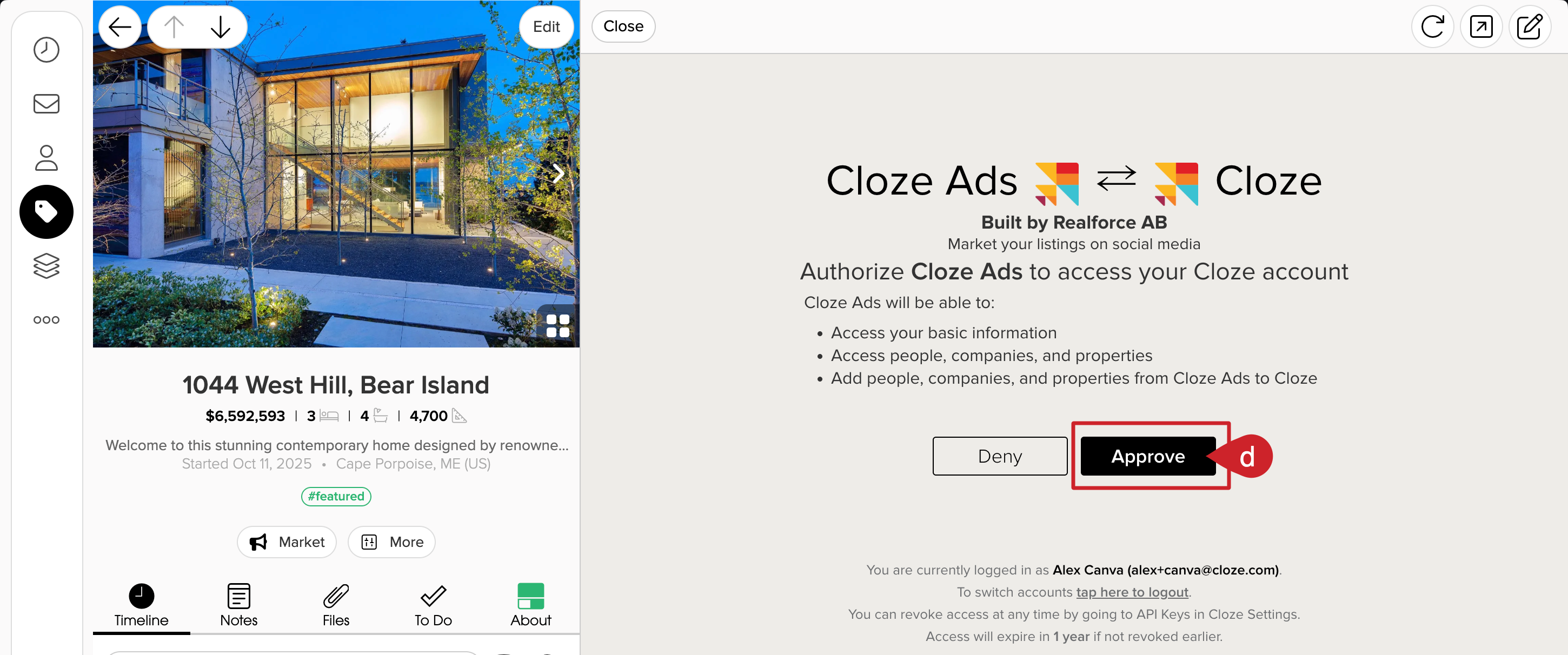 Approve the connection to Cloze Ads powered by Realforce.