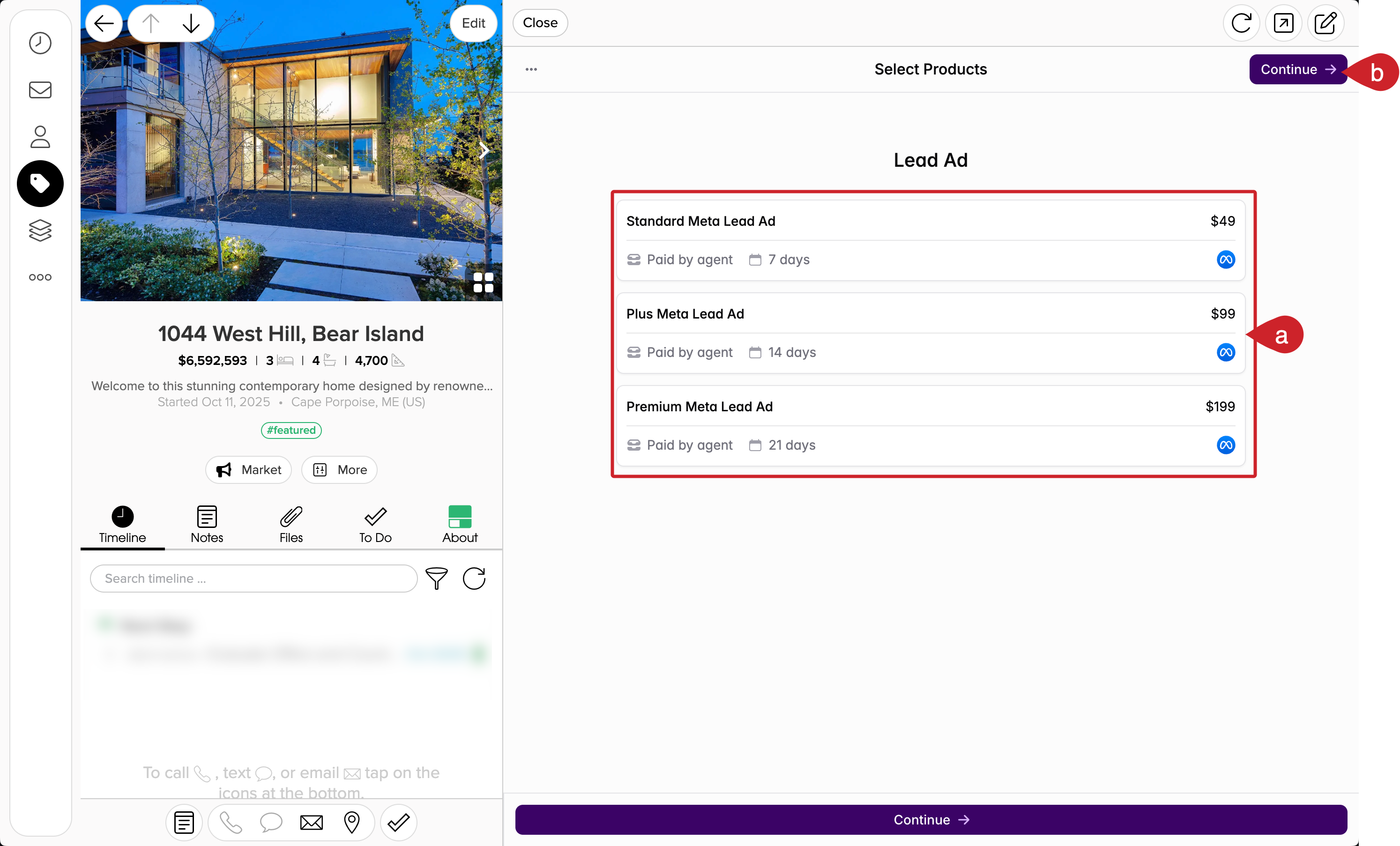 Cloze Ads: Select your Lead Ad package.