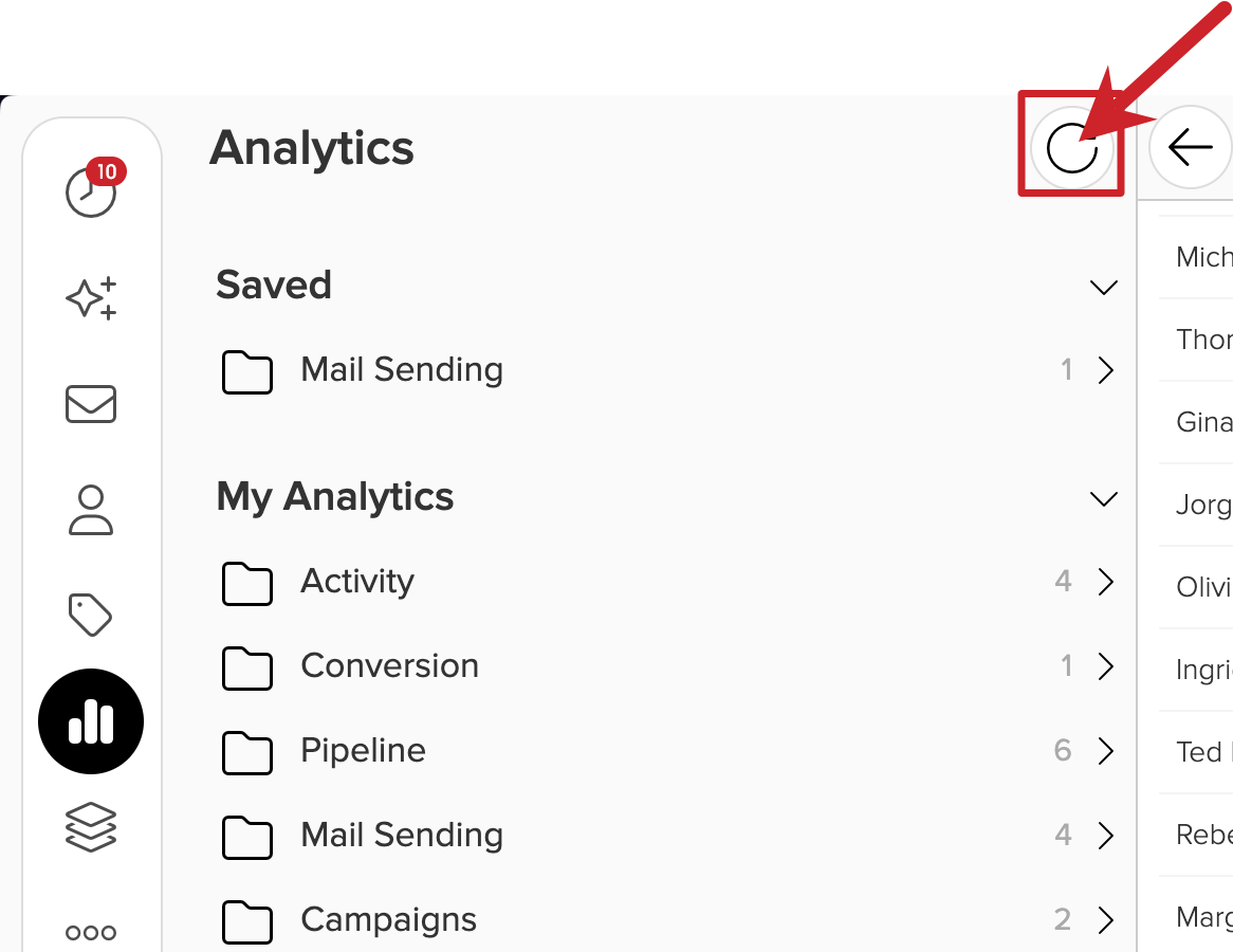 Cloze Mail Merge Analytics: Tap to refresh.