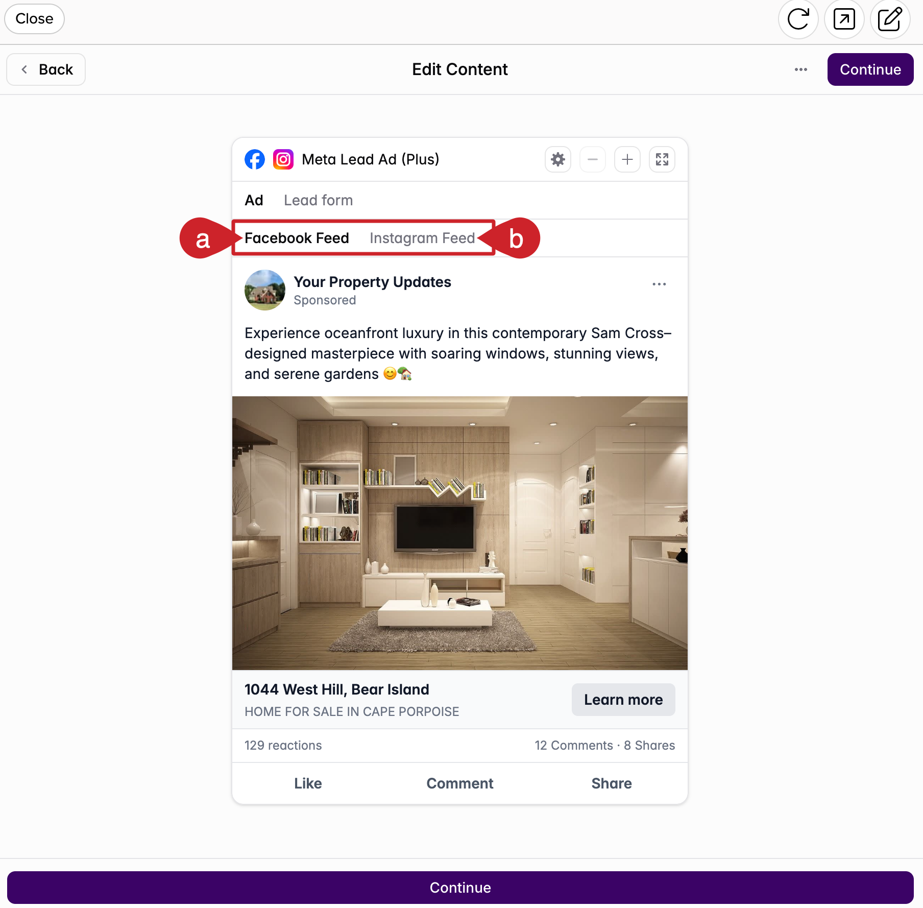 Cloze Ads: Preview the ad on Facebook or Instagram.