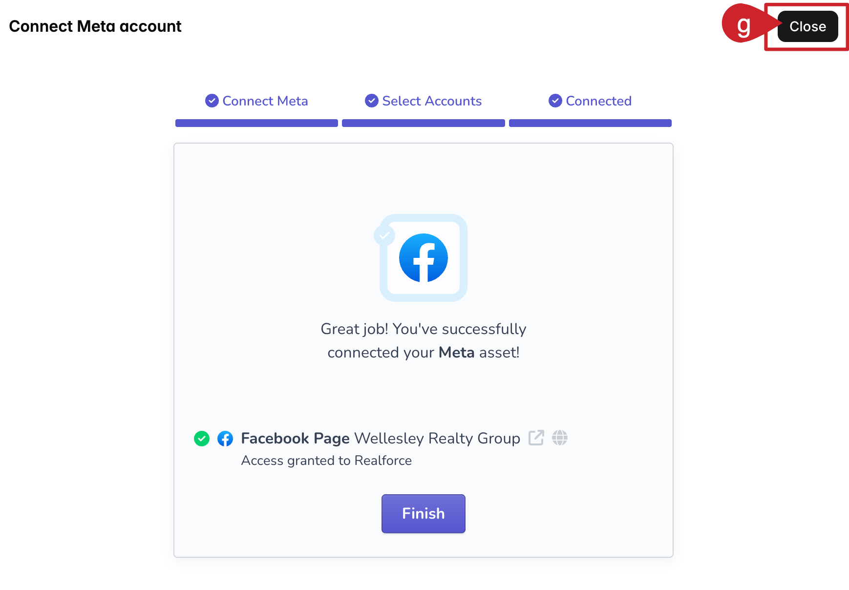 Cloze Ads: Facebook page is successfuly connected.