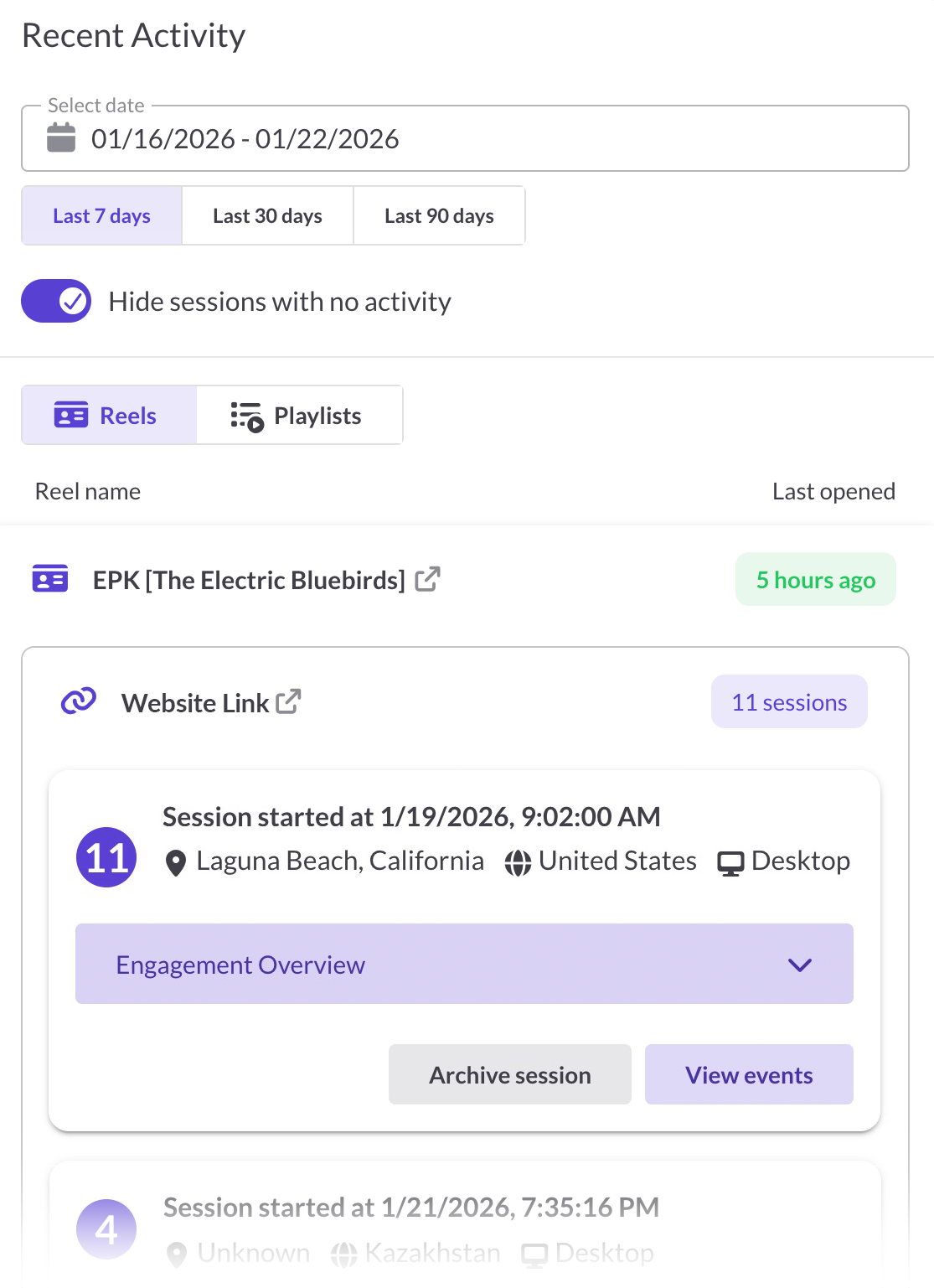 Recent Activity Hierarchy