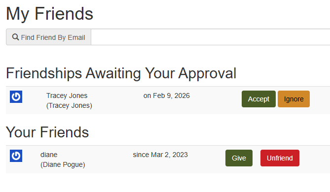 Account with friendships awaiting approval.