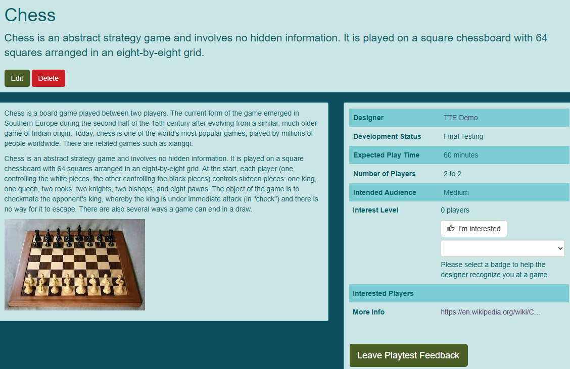 Completed page showing details of the prototype.