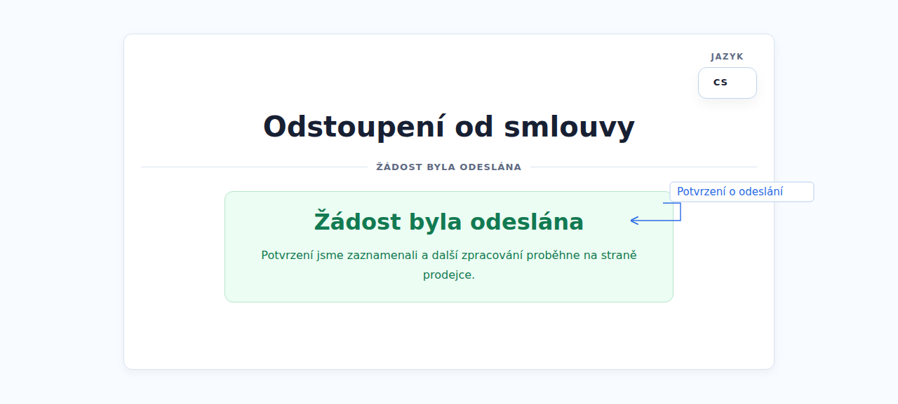 Potvrzení o odeslání žádosti o odstoupení od smlouvy