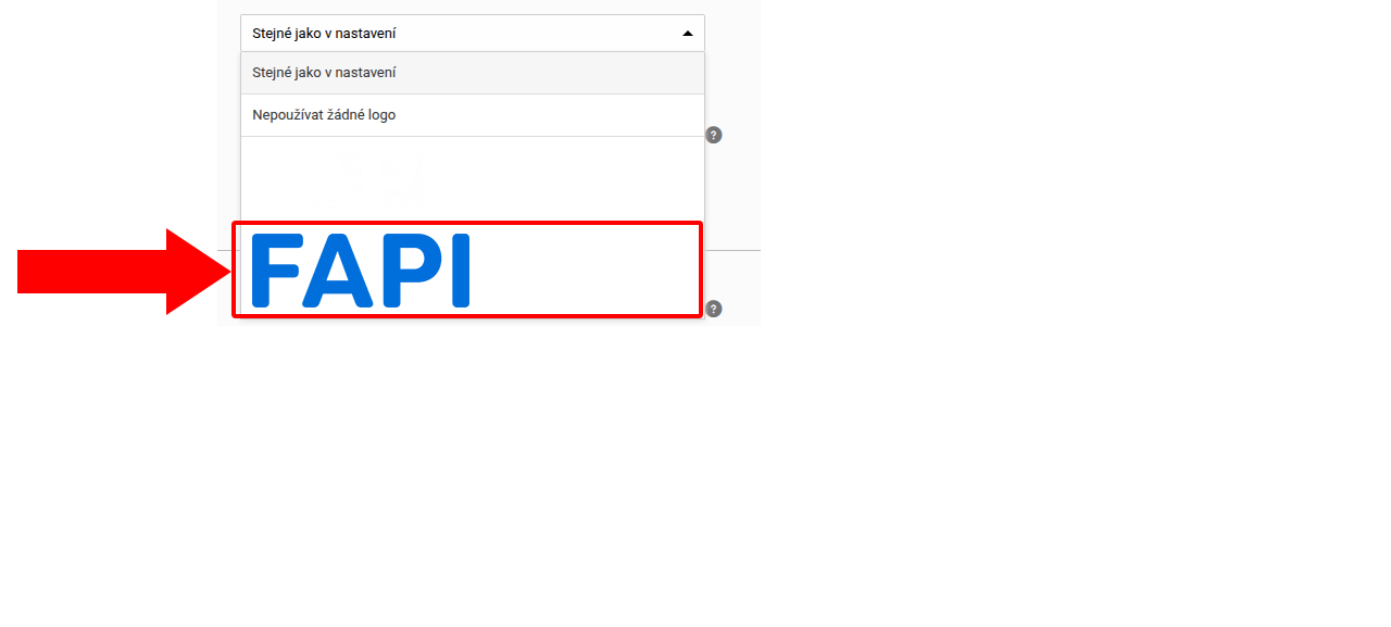 Výběr modrého loga FAPI v nastavení projektu.