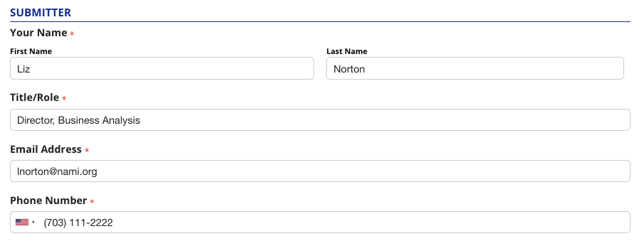 Form fields collecting information about the form submitter