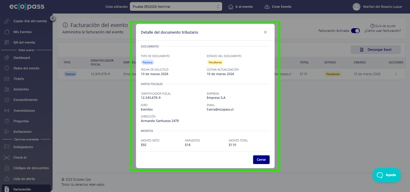 datos de factutación - ver datos