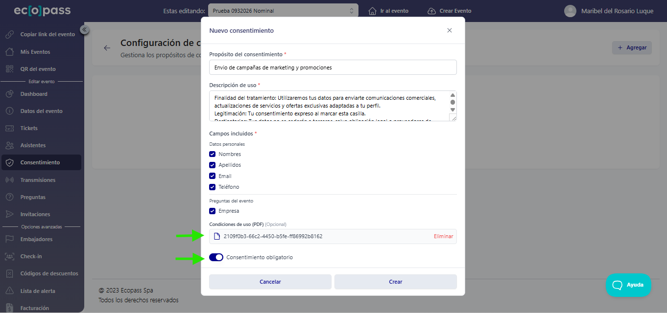 configuración de consentimiento informado