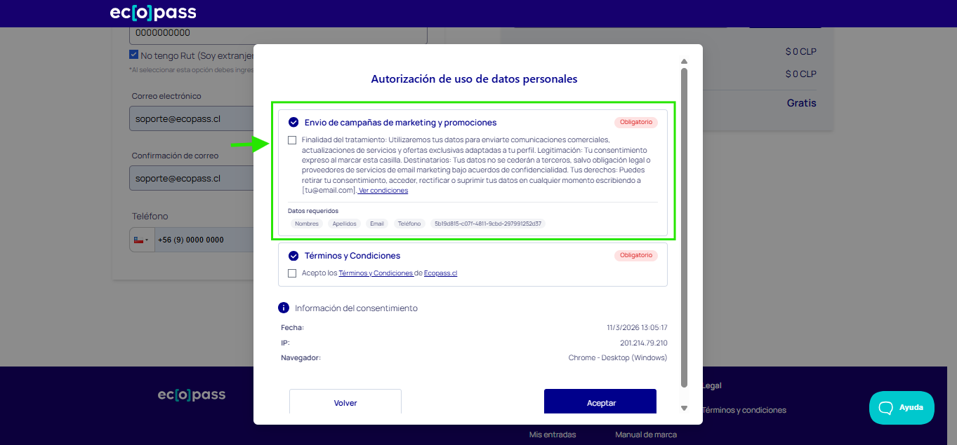 aceptación de consentimiento informado
