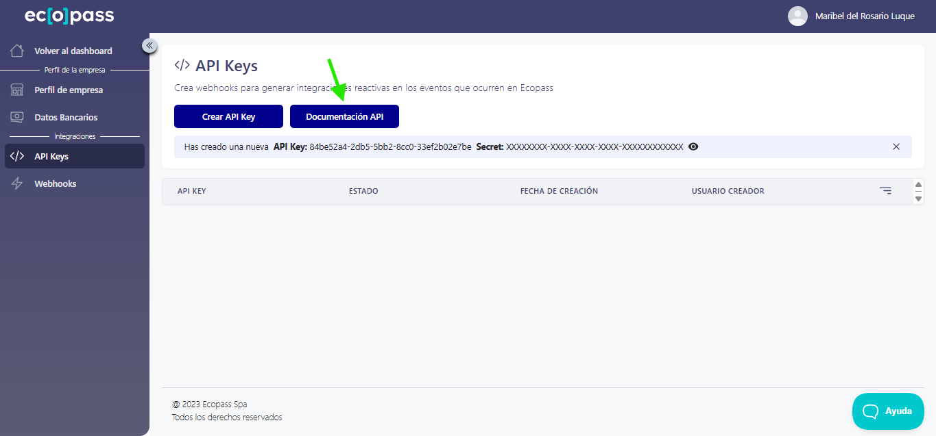 documentación de la API ecopass