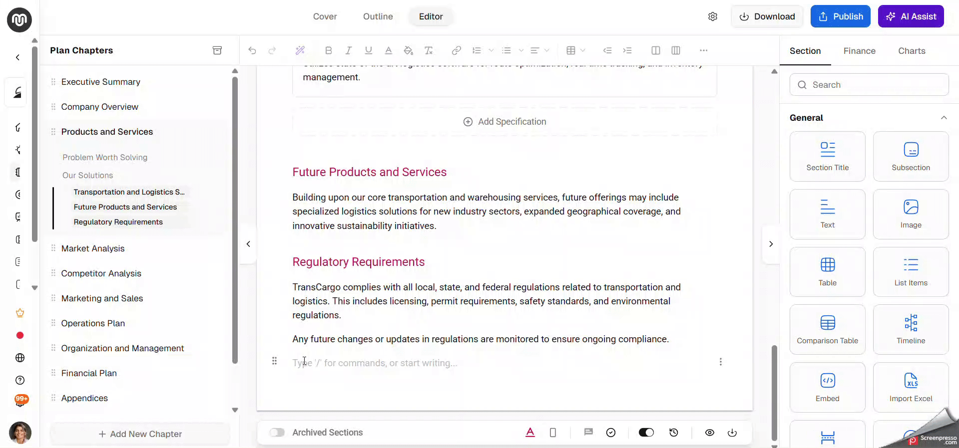 Section One Icon How to move business plan chapters and sections? - Help Center | Upmetrics