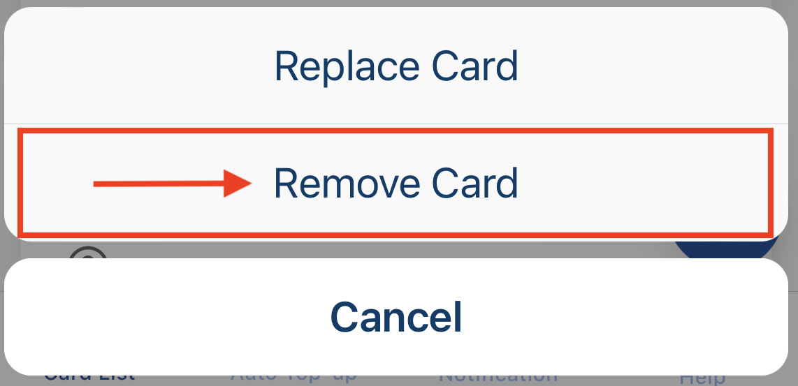 remove card screenshot