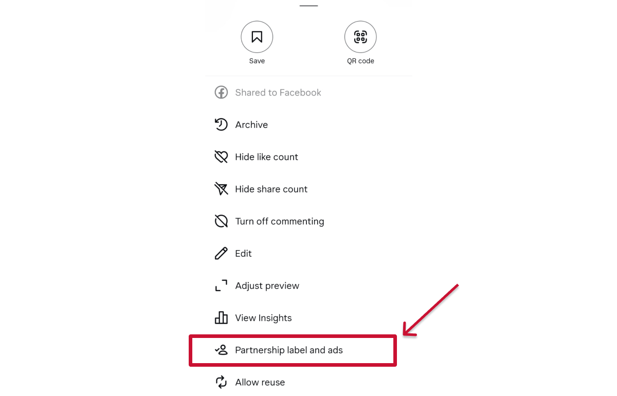 Instagram partnership label and ads for new existing post