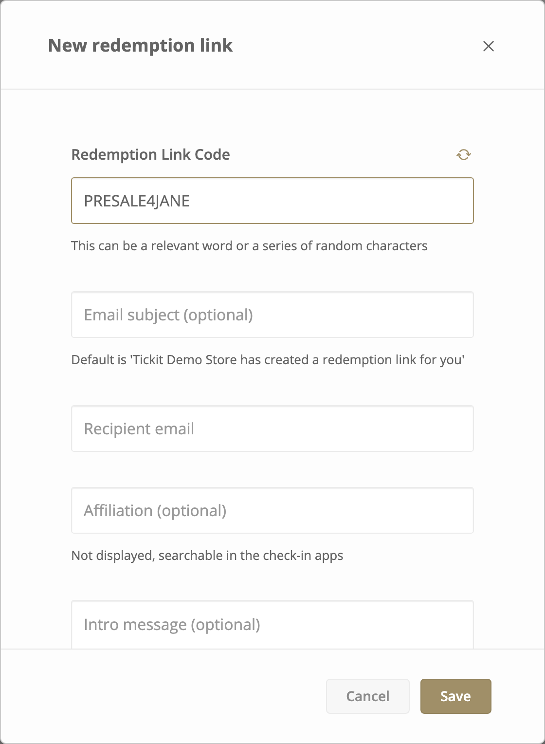 The new redemption link form