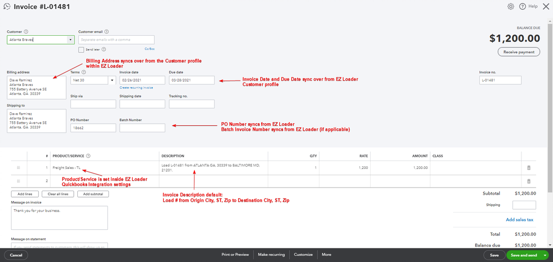 QBO Customer Invoice