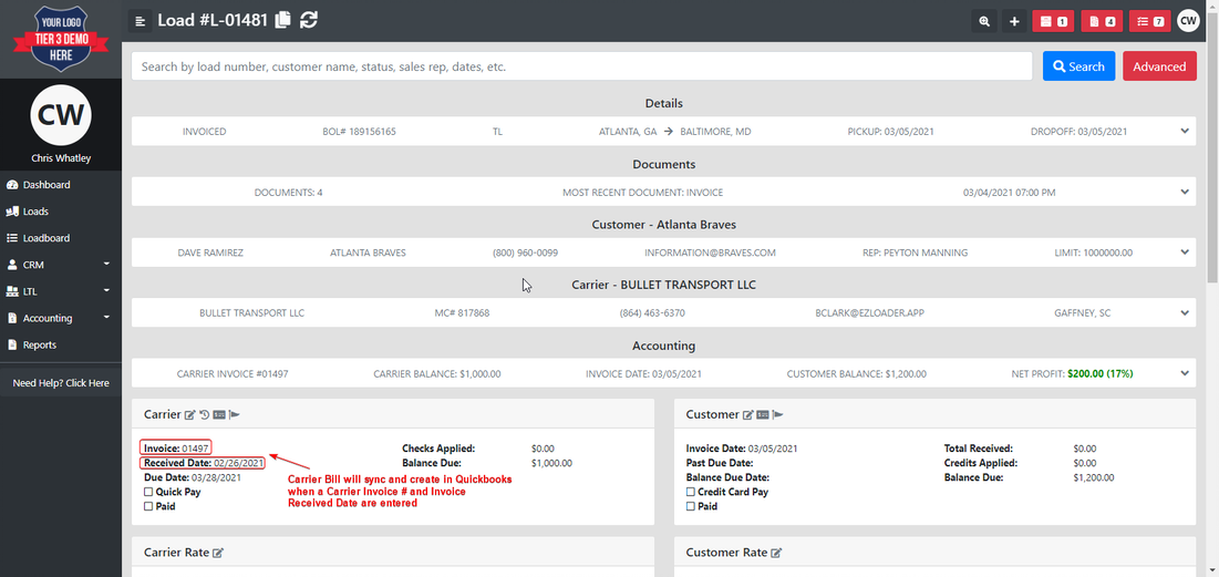 Load Accounting Carrier Section