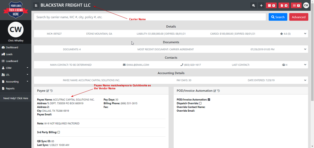 Carrier Factoring Company Payee