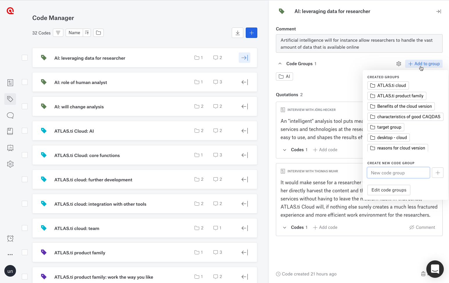 Organize Documents, Codes, and Memos in Groups ATLAS.ti Help in English