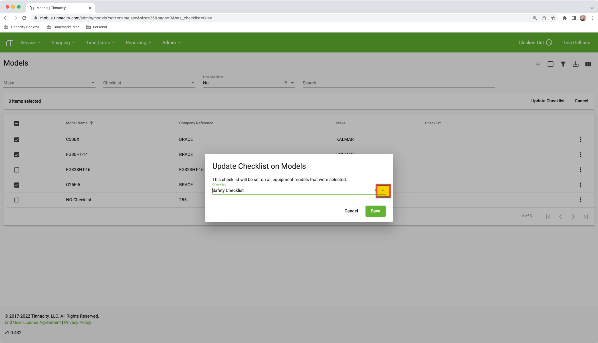 Mass assign a checklist to multiple Models - Tinnacity's Knowledge Base