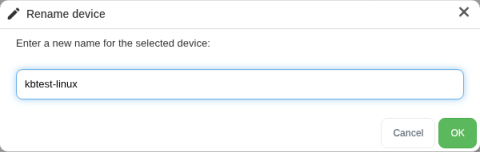 Rename device dialog with a new device name typed in and the OK button