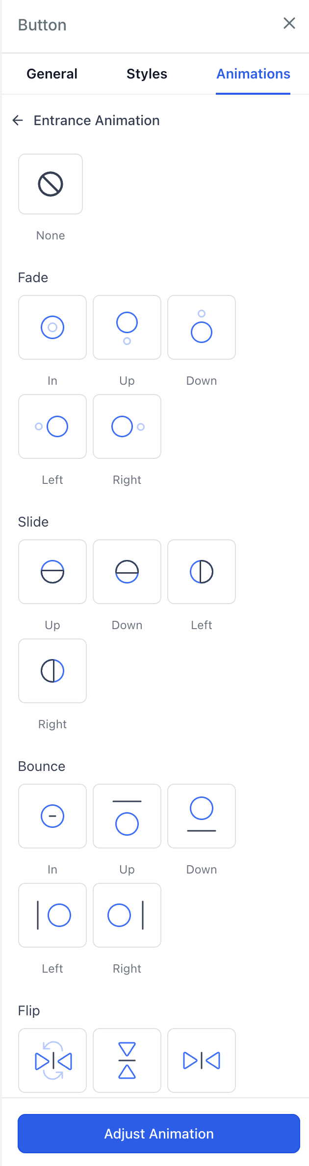 Button Entrance Animations Panel