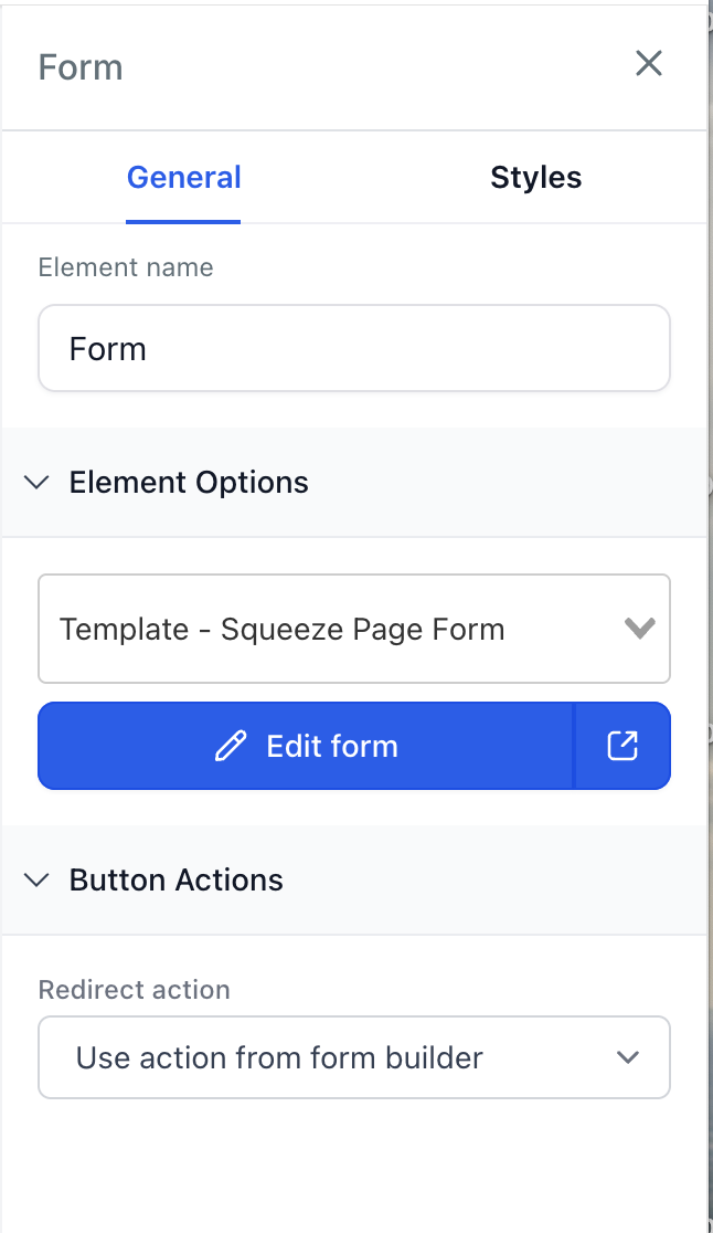 General Form Options Panel