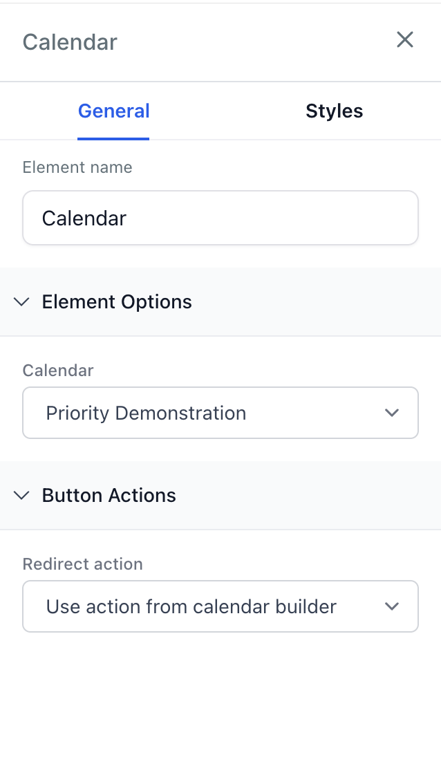 Calendar General Options panel