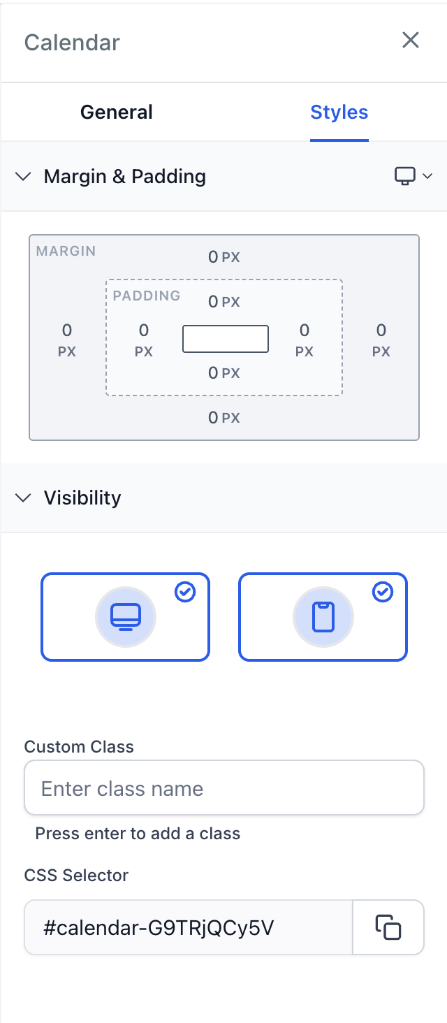 Calendar Styles Options