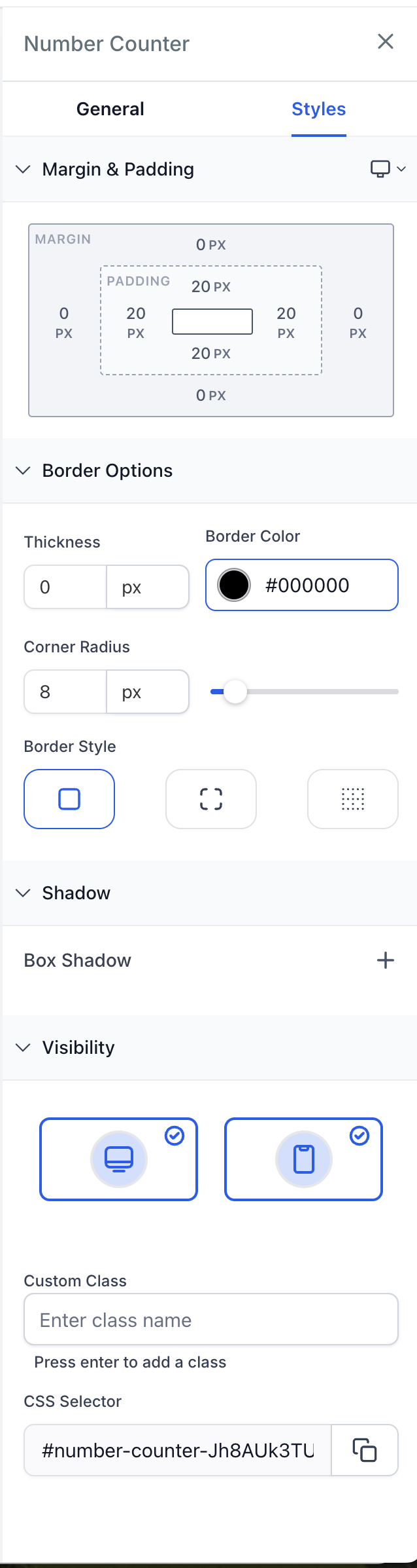 Number Counter Styles Options