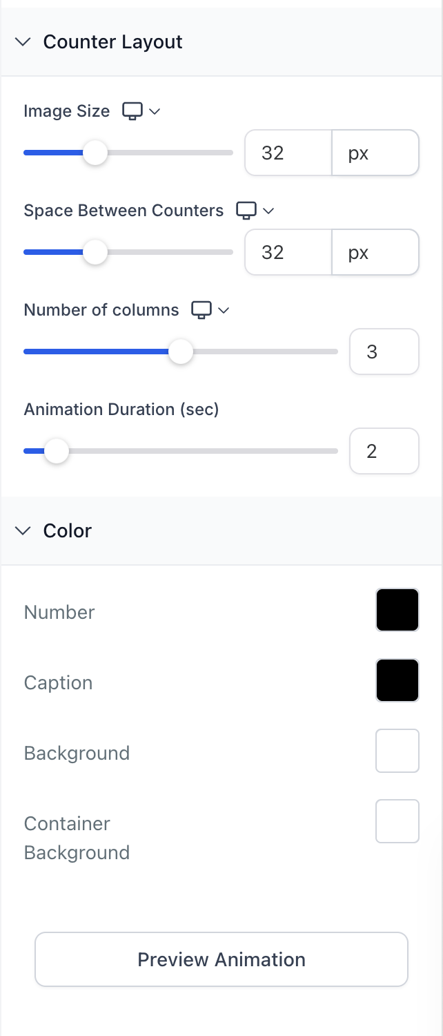 Number Counter Layout and Colors