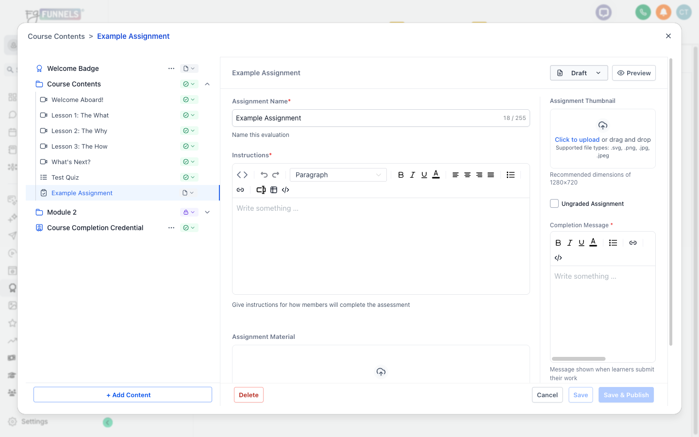 the assignment editor