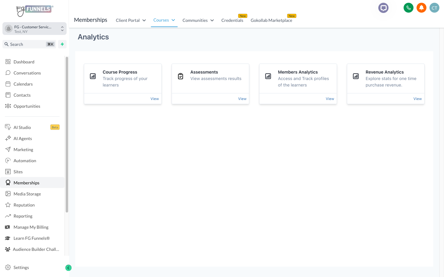 Analytics overview with the Assessments card