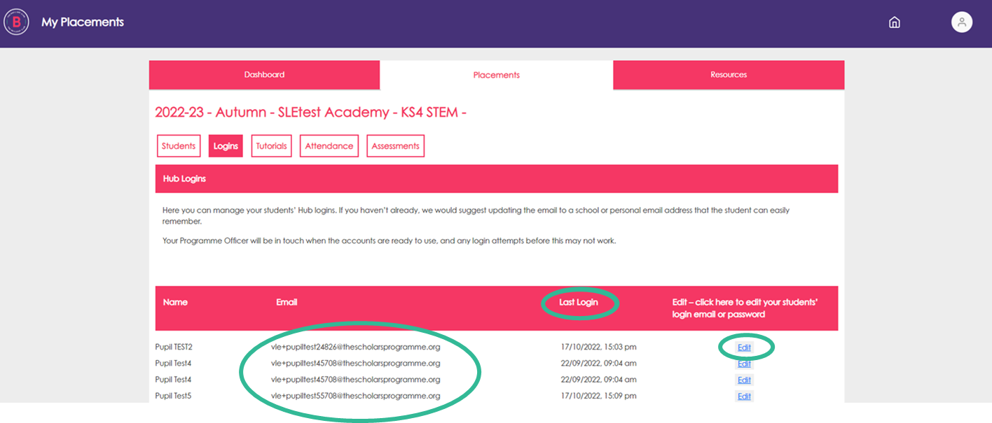 How do I check or update students' login details? Teacher The Brilliant Club Hub Support Area