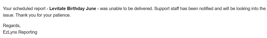 EzLynx Support email about a failed report