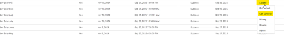 Edit Schedule action