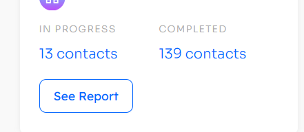 Automation Report showing In Progress and Completed contact counts with See Report button