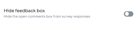 Satisfaction survey settings form showing the Hide feedback box toggle