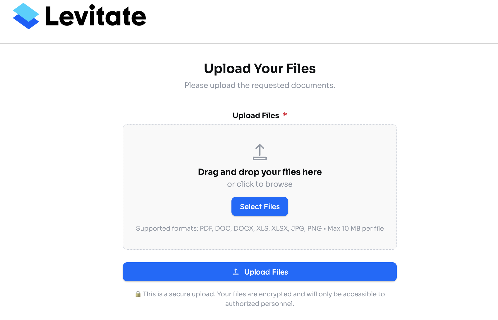 Branded drag-and-drop file upload page that contacts see after clicking the file request link