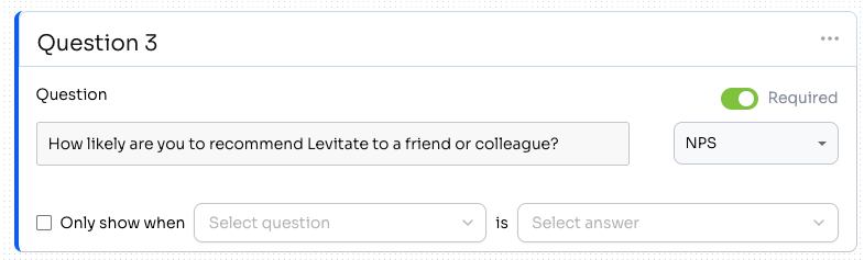 NPS question editor with the standard question text