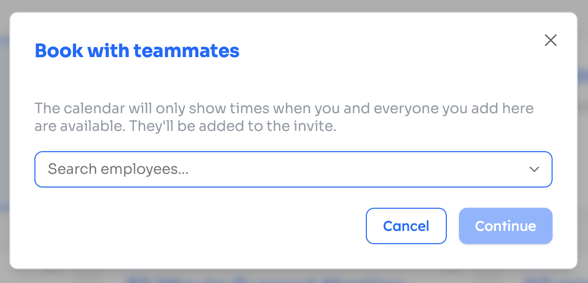 Book with teammates dialog with a Search employees field