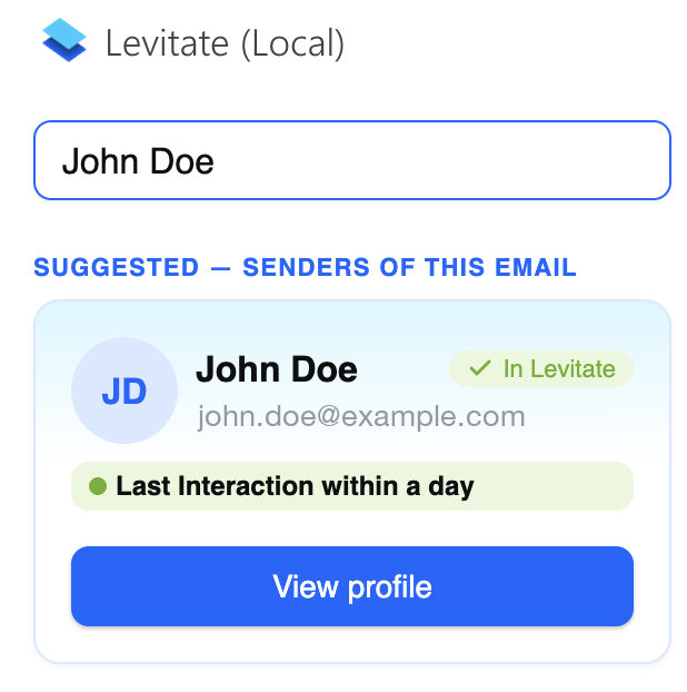 Searchable sender and recipient list in the Outlook Plugin v2 Mail Read pane