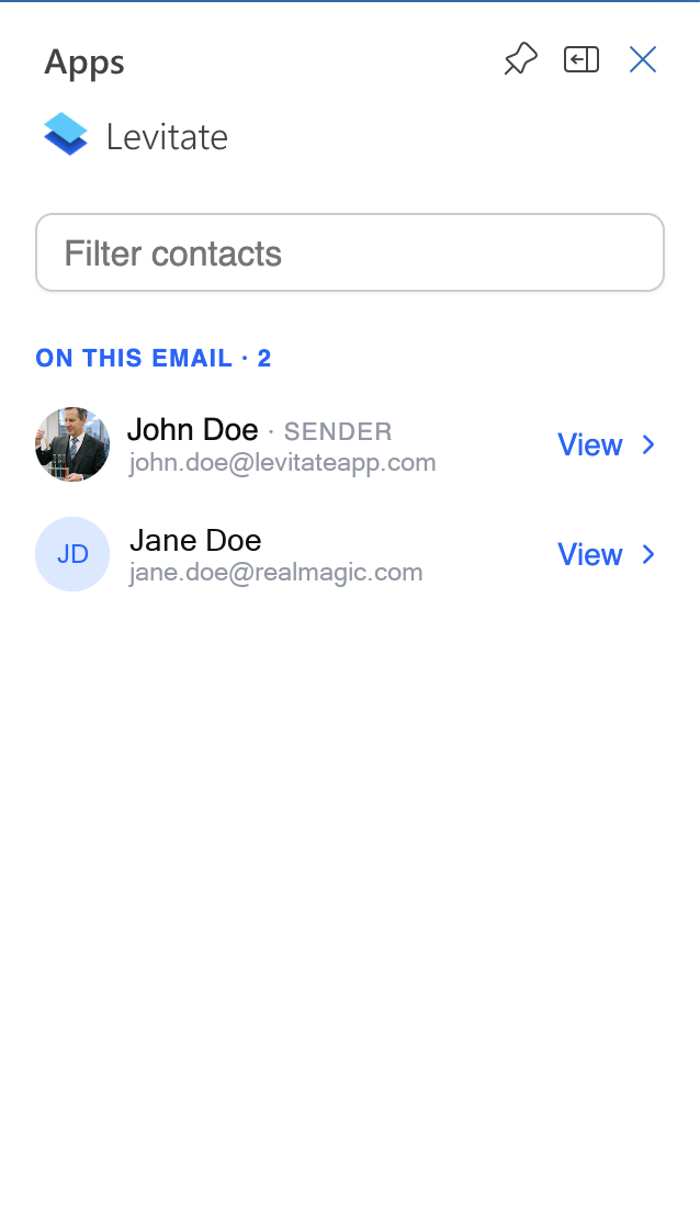 Mail Read pane showing the On this email list with compact contact rows and photos