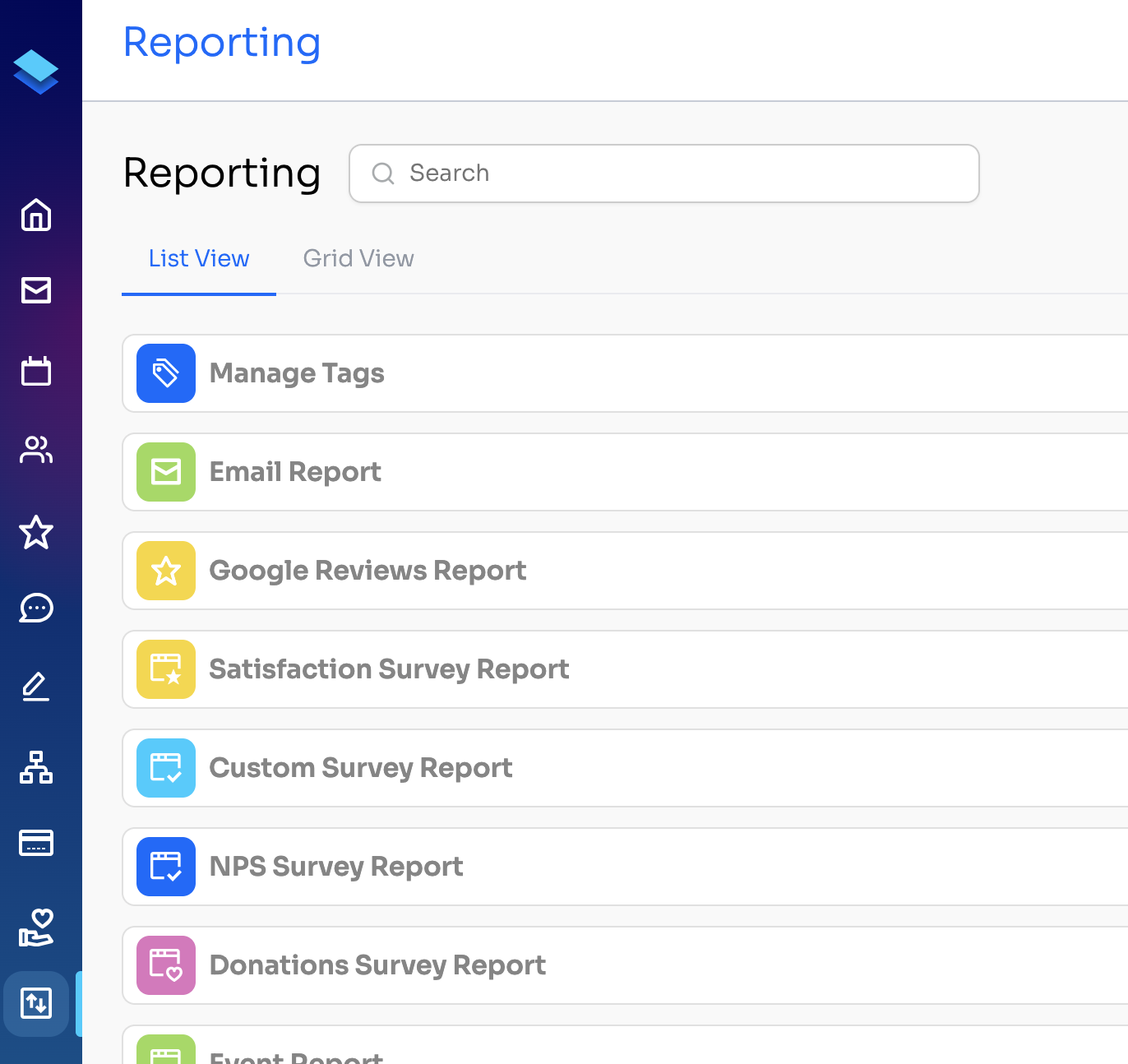 Reporting page list view with Email Report and other reports
