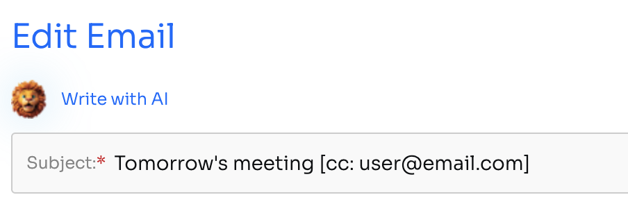 Edit Email subject field with a [cc: user@email.com] string added after the subject