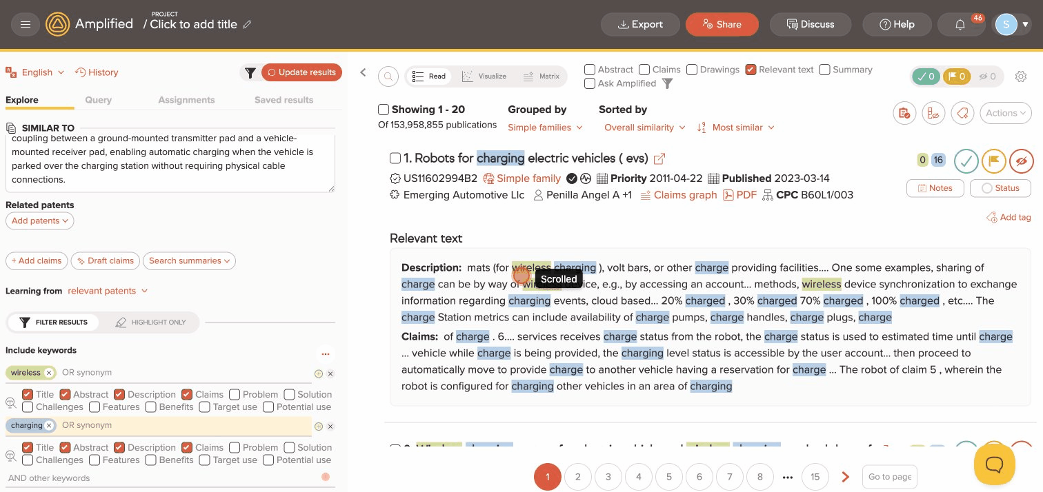 Keywords highlighted in search results with the Relevant Text view enabled
