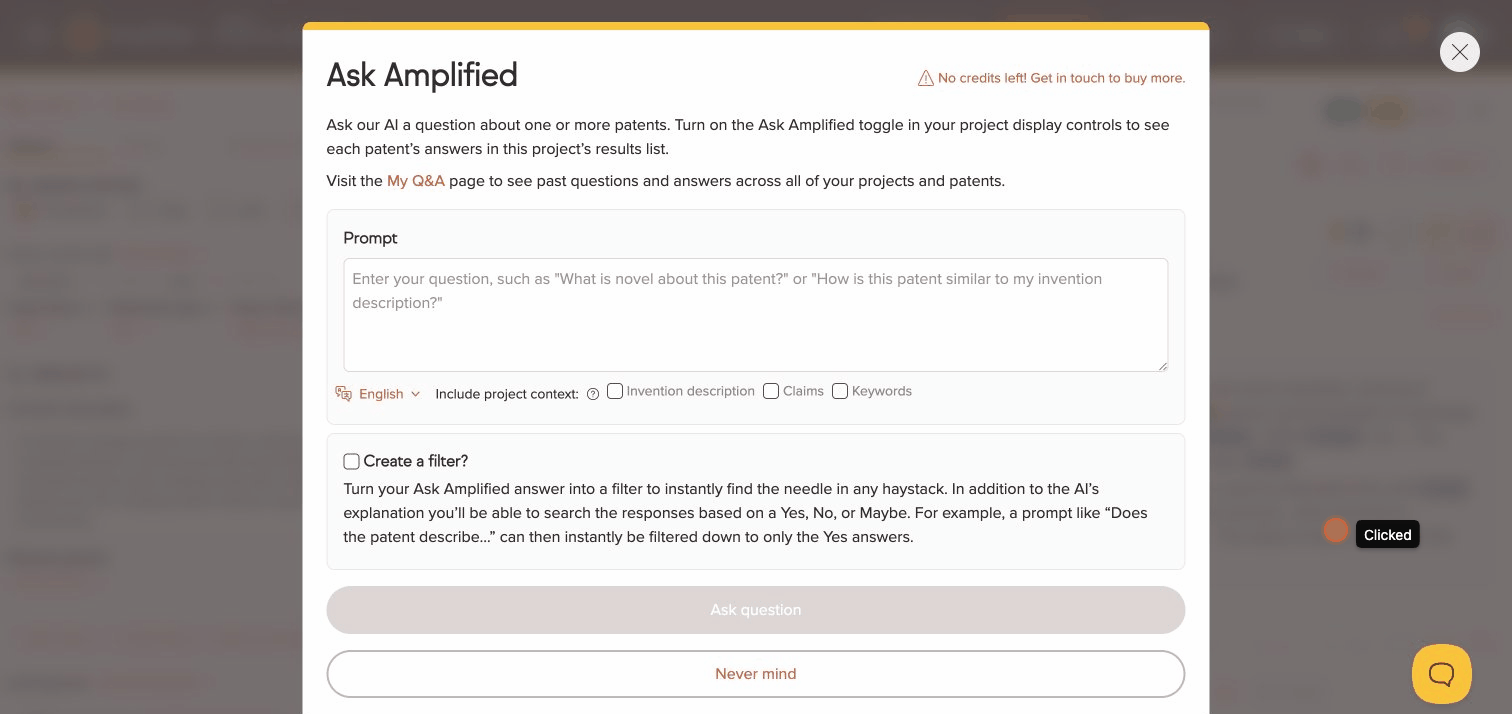 Ask Amplified dialog with a question and Create a filter option