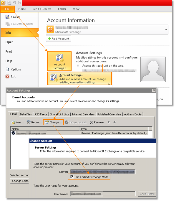 use cached exchange mode outlook