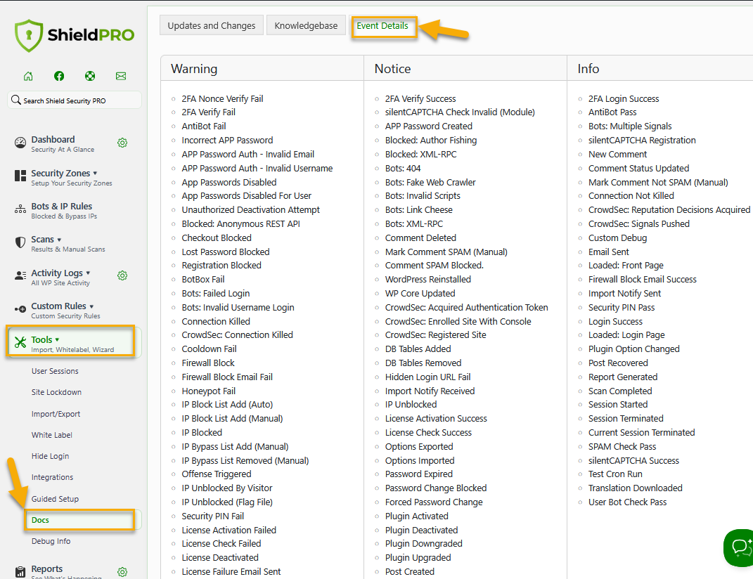 Access to Event Details page