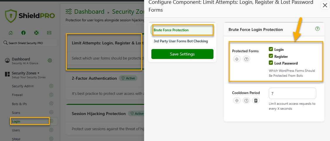 Access to Protected Forms options